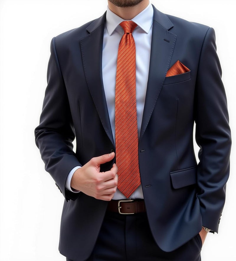 DiBanGu Mens Solid Color Tie and Pocket Square Set Woven Silk Plain Necktie & Handkerchief for Men Wedding Party Formal - Image 2